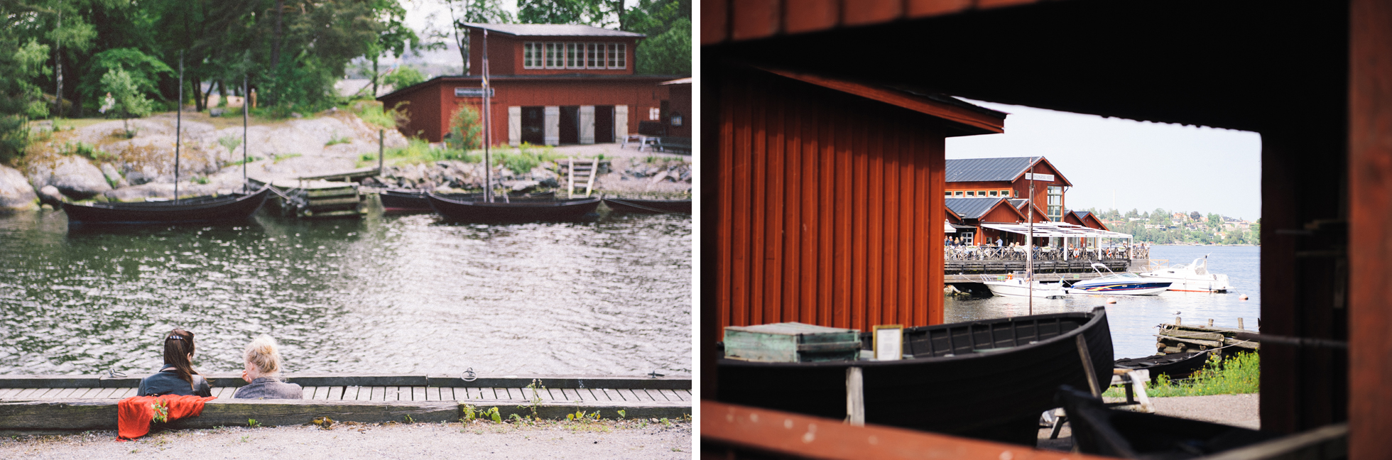 skärgård stockholm girl sitting lake boat red house